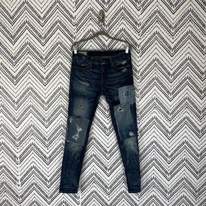 Women Polo Ralph Lauren Blue Wash Distressed Patchwork Tompkins Skinny Jeans 30